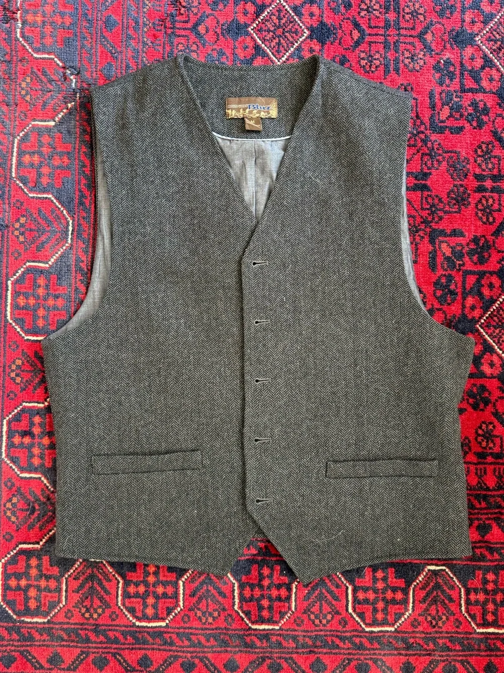 Pronto Uomo Charcoal Herringbone Wool Vest